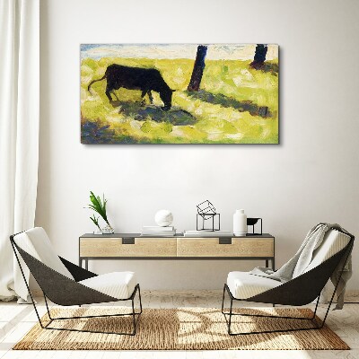 Vászonkép Zöld tájon legelésző tehén