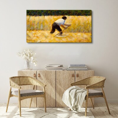 Vászonkép Munkás a gabonaföldön