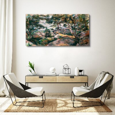 Vászonkép Köves táj fák között