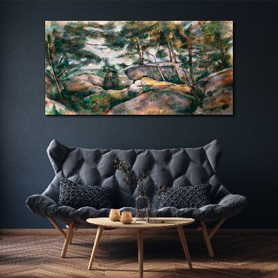 Vászonkép Köves táj fák között