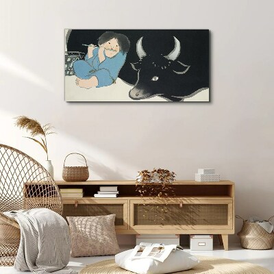 Vászonkép Gyermekkor szarvasmarhával