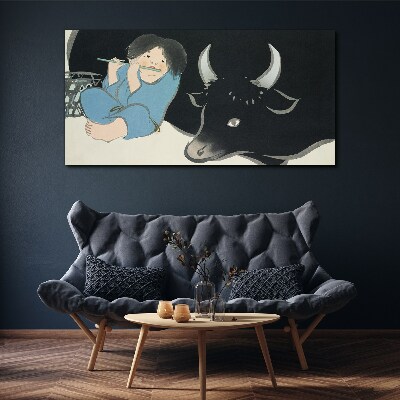 Vászonkép Gyermekkor szarvasmarhával