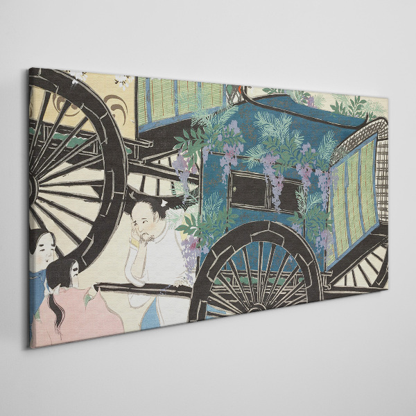 Vászonkép Egy jelenet babakocsival és virágokkal a háttérben