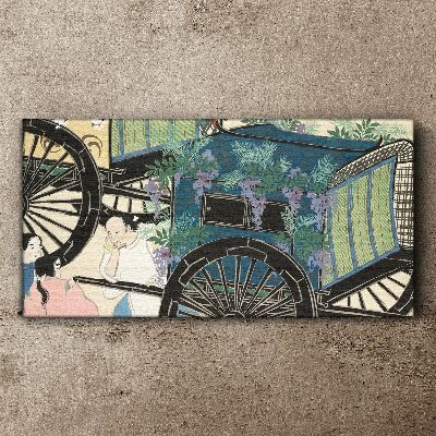 Vászonkép Egy jelenet babakocsival és virágokkal a háttérben