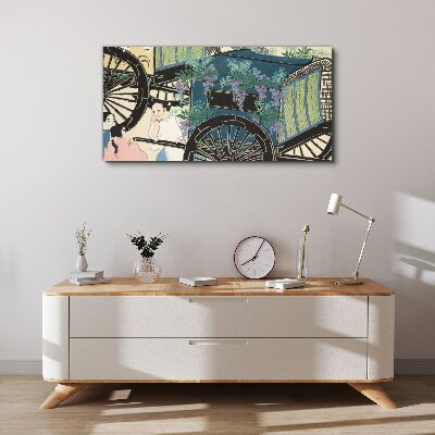 Vászonkép Egy jelenet babakocsival és virágokkal a háttérben