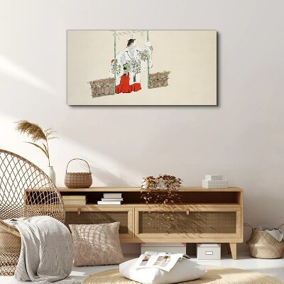 Vászonkép Hagyományos japán jelenet egy nővel