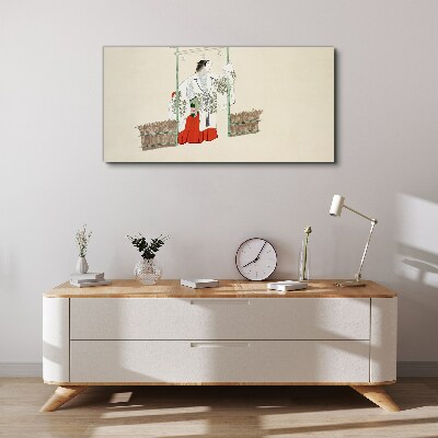 Vászonkép Hagyományos japán jelenet egy nővel
