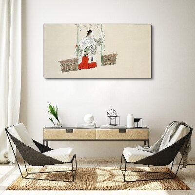 Vászonkép Hagyományos japán jelenet egy nővel