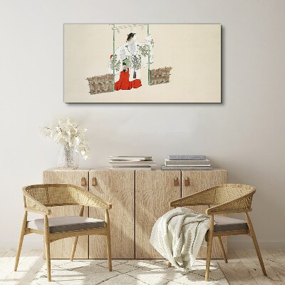 Vászonkép Hagyományos japán jelenet egy nővel