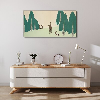 Vászonkép Erdei szarvas a háttérben a fák