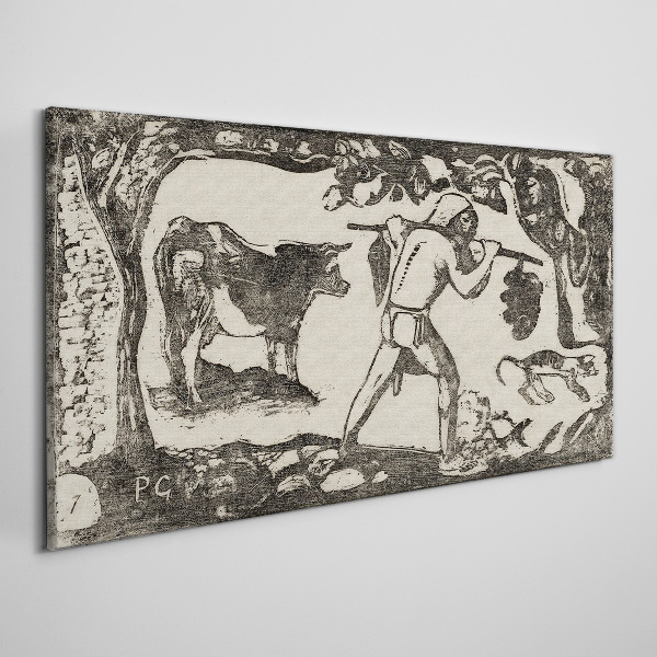 Vászonkép Pásztori jelenet szarvasmarhákkal