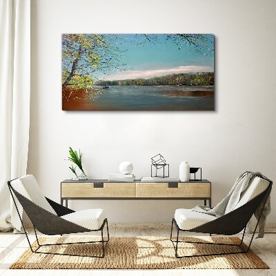 Vászonkép Nyugodt táj a folyó mellett