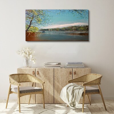 Vászonkép Nyugodt táj a folyó mellett