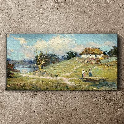 Vászonkép Vidéki táj halászokkal