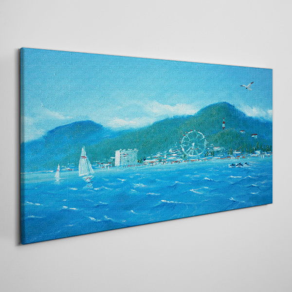 Vászonkép Tengerparti táj vidámparkkal