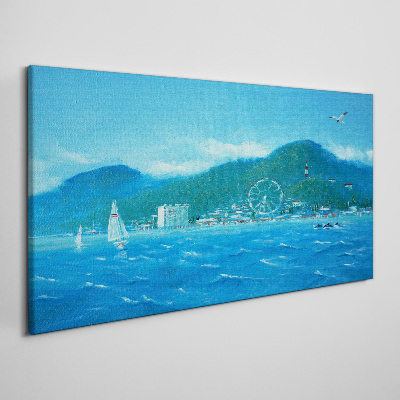 Vászonkép Tengerparti táj vidámparkkal