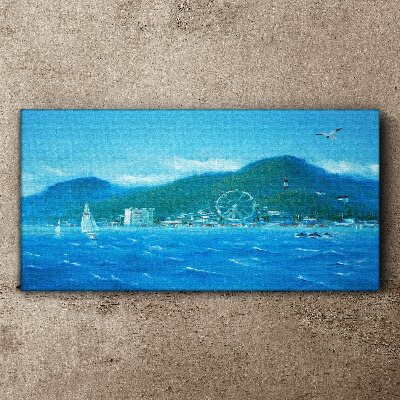 Vászonkép Tengerparti táj vidámparkkal