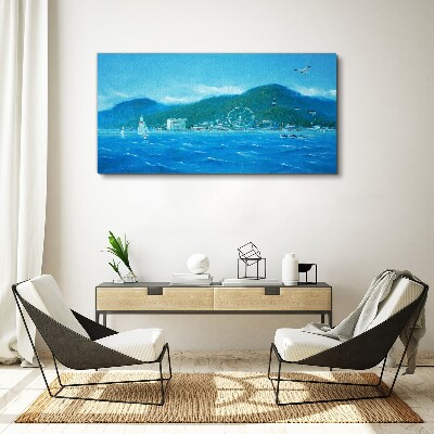 Vászonkép Tengerparti táj vidámparkkal