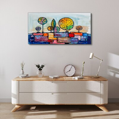 Vászonkép Színes fák egy absztrakt tájon