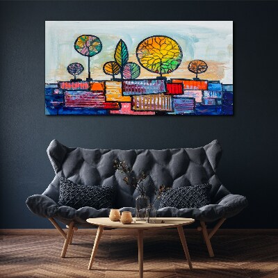 Vászonkép Színes fák egy absztrakt tájon