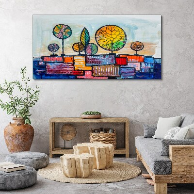 Vászonkép Színes fák egy absztrakt tájon