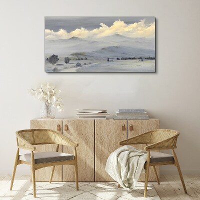 Vászonkép Ködös hegyi panoráma