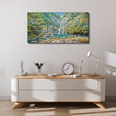 Vászonkép Vízesés a hegyi tájban