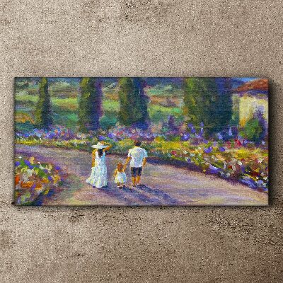 Vászonkép Családi séta egy színes kertben