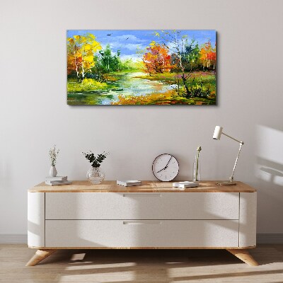 Vászonkép Őszi táj a folyó mellett