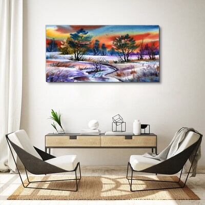 Vászonkép Téli táj szivárvány színeiben