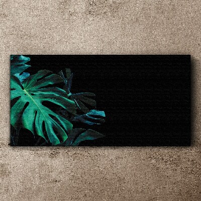 Vászonkép Zöld levelek fekete alapon