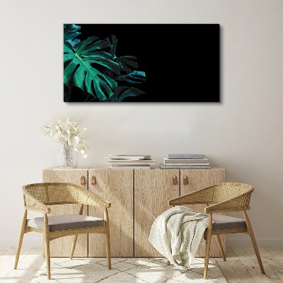 Vászonkép Zöld levelek fekete alapon