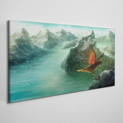 Vászonkép Sas egy hegyi tó felett