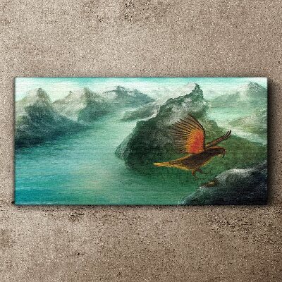 Vászonkép Sas egy hegyi tó felett