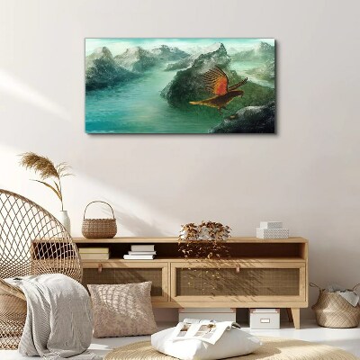 Vászonkép Sas egy hegyi tó felett