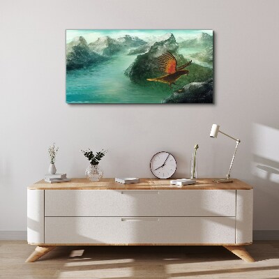 Vászonkép Sas egy hegyi tó felett