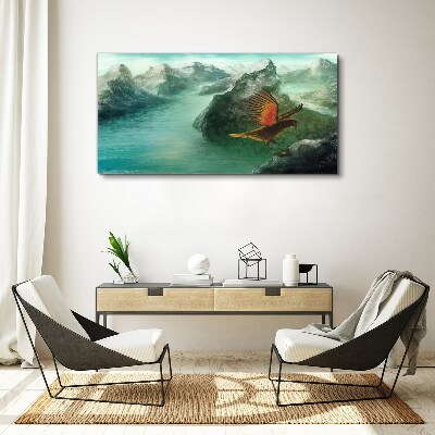 Vászonkép Sas egy hegyi tó felett