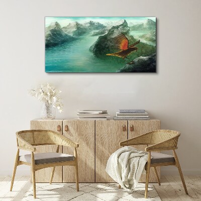 Vászonkép Sas egy hegyi tó felett