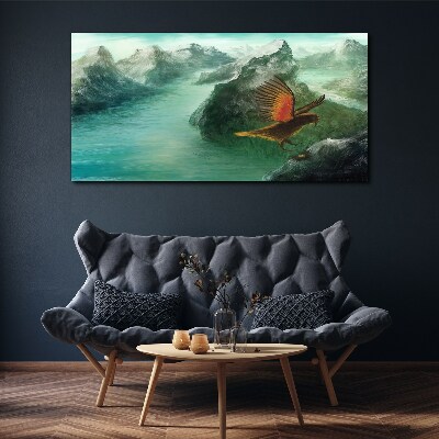 Vászonkép Sas egy hegyi tó felett