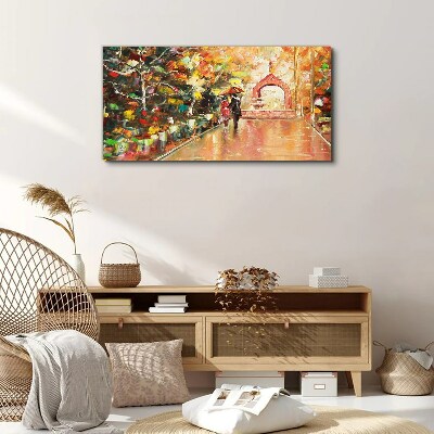 Vászonkép Őszi sikátor esernyőkkel