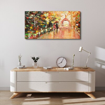 Vászonkép Őszi sikátor esernyőkkel