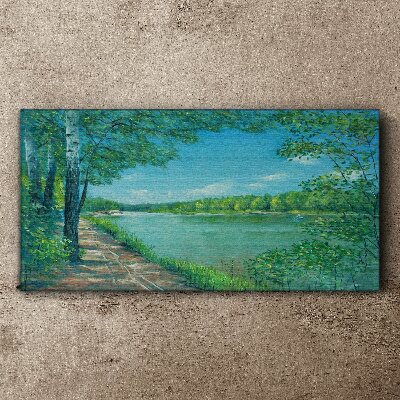 Vászonkép Békés út a víz mellett