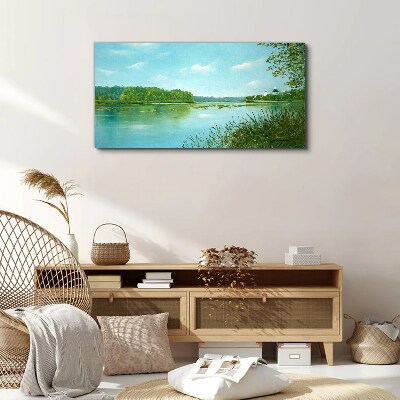 Vászonkép Békés táj a víz mellett