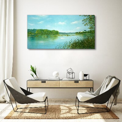 Vászonkép Békés táj a víz mellett