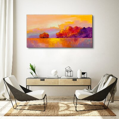 Vászonkép Színes naplemente a réten