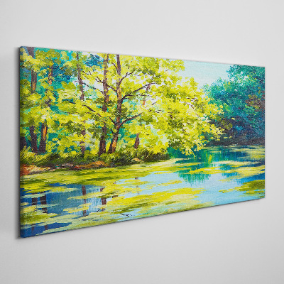 Vászonkép Nyári táj a tó partján