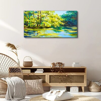 Vászonkép Nyári táj a tó partján