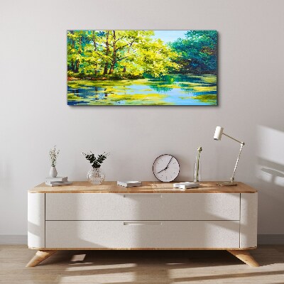 Vászonkép Nyári táj a tó partján
