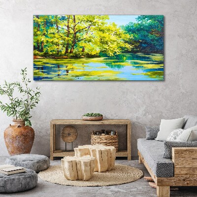 Vászonkép Nyári táj a tó partján