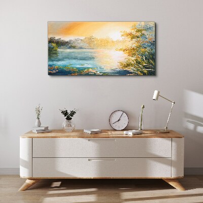 Vászonkép Reggeli nyugalom a folyó mellett